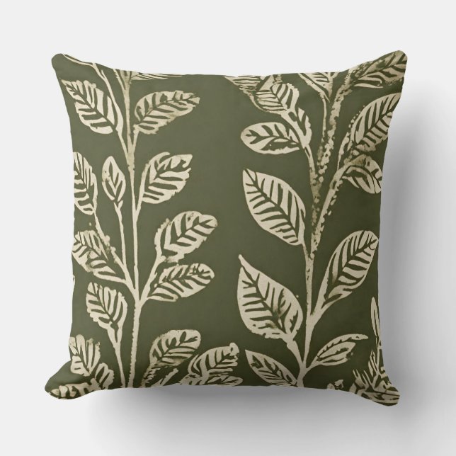 Cojín Decorativo Hojas de salvia verde oliva botánica (Anverso)