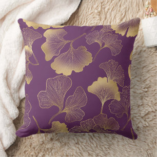 Cojín Decorativo Hojas de té verde botánico elegante con toques dor