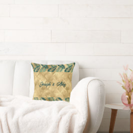 Cojín Decorativo Hojas elegantes verdes y doradas