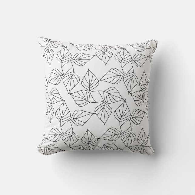 Cojín Decorativo Hojas en blanco y negro. (Anverso)