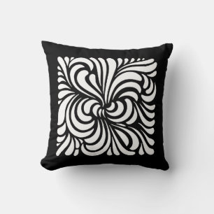 Cojín Decorativo Hojas estilizadas de Art Nouveau, negro y blanco
