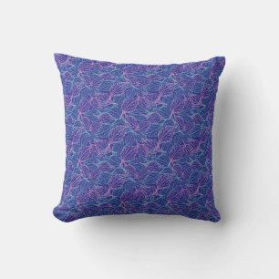 Cojín Decorativo Hojas estilizadas rosadas y turquesas patrón azul
