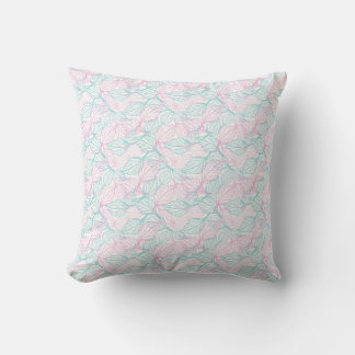 Cojín Decorativo Hojas estilizadas rosadas y turquesas Patrón blanc