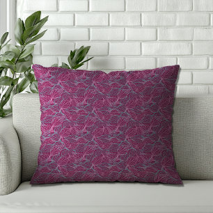 Cojín Decorativo Hojas estilizadas rosadas y turquesas Patrón rojo