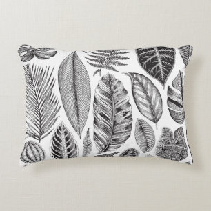 Cojín Decorativo Hojas exóticas, blanco y negro floral vintage.