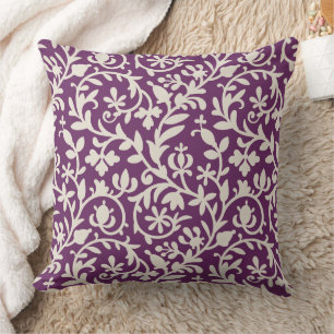 Cojín Decorativo Hojas florales de ciruela morada y beige