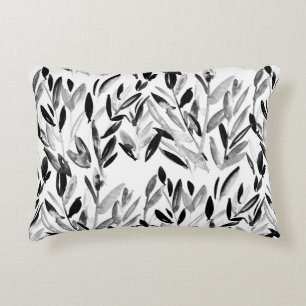 Cojín Decorativo Hojas naturales de acuarelas elegantes en blanco y