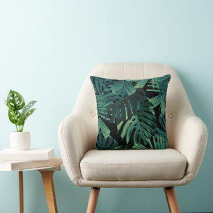 Cojín Decorativo Hojas nocturnas de jungla tropical Monstera 1