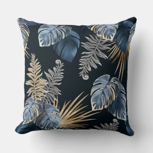 Cojín Decorativo hojas oscuras plantas tropicales