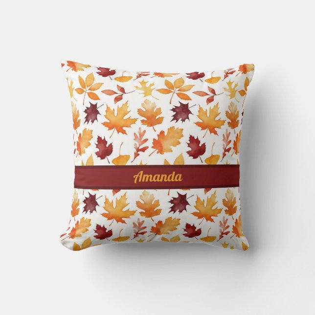 Cojín Decorativo Hojas otoñales simples y personalizadas (Anverso)