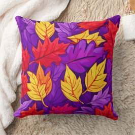 Cojín Decorativo Hojas Personalizados vívidas: morado, amarillo, ro