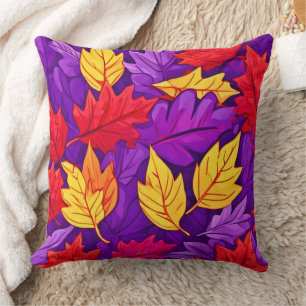 Cojín Decorativo Hojas Personalizados vívidas: morado, amarillo, ro