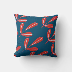 Cojín Decorativo Hojas rojas en azul