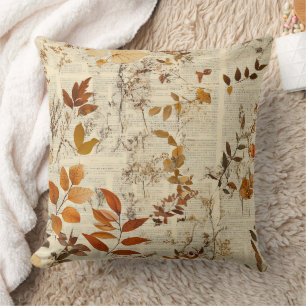 Cojín Decorativo Hojas Rústicas Marrones Dorados - Textura Otoñal V