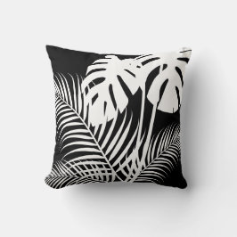 Cojín Decorativo Hojas tropicales 1 blanco sobre negro