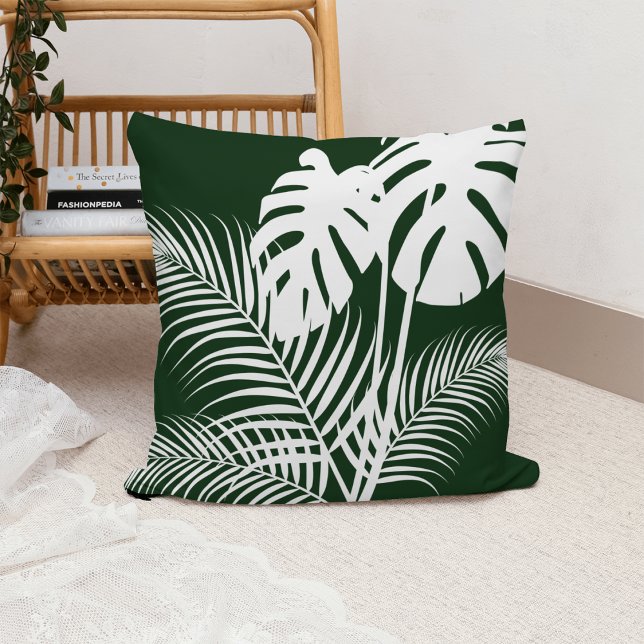 Cojín Decorativo Hojas tropicales 1 blanco sobre verde oscuro (Subido por el creador)