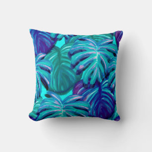 Cojín Decorativo Hojas Tropicales Azul Teal