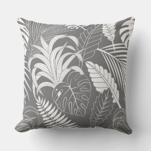 Cojín Decorativo Hojas tropicales blancas y grises