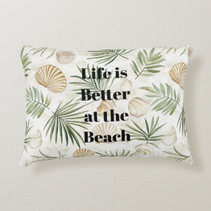 Cojín Decorativo Hojas Tropicales Conchas de Playa