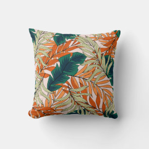 Cojín Decorativo Hojas tropicales de color beige verde, patrón sin 