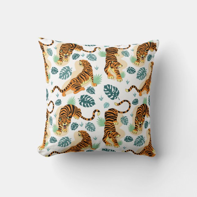 Cojín Decorativo Hojas tropicales de los Tigres: Ilustracion de épo (Anverso)
