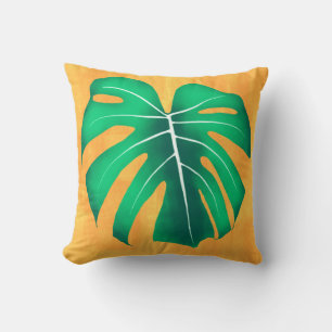 Cojín Decorativo Hojas tropicales de monastera en amarillo