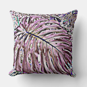 Cojín Decorativo Hojas tropicales de Monstera en púrpura