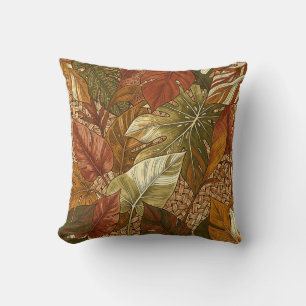 Cojín Decorativo Hojas Tropicales de Monstera Oxidadas Botánicas Ve