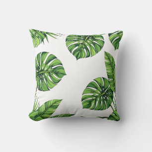 Cojín Decorativo Hojas Tropicales de Monstera Patrón Continuo Verde