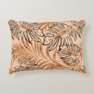 Cojín Decorativo Hojas tropicales de palma, jungla. Patata floral v