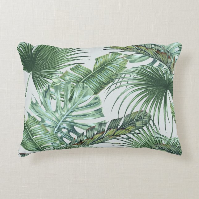 Cojín Decorativo Hojas tropicales de palma, monstera, hoja de pláta (Anverso)