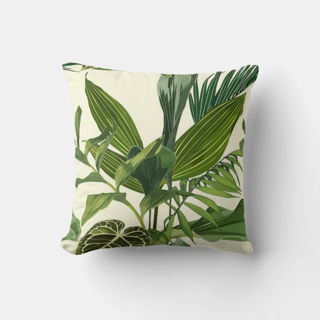 Cojín Decorativo Hojas tropicales de palma, planta, sin costura flo (Anverso)