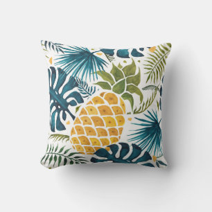 Cojín Decorativo Hojas tropicales de palmera piña verde blanco