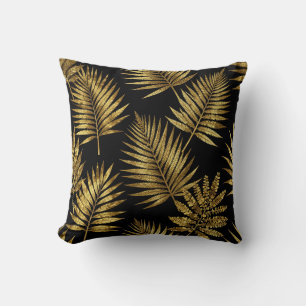 Cojín Decorativo Hojas Tropicales Doradas Patrón de Lujo
