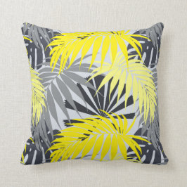 Cojín Decorativo Hojas tropicales en amarillo y gris