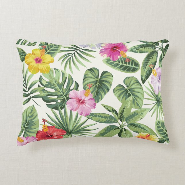 Cojín Decorativo Hojas tropicales, flores, patrón de cosecha ininte (Anverso)