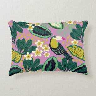 Cojín Decorativo Hojas tropicales, flores y pájaro toscano sin sol