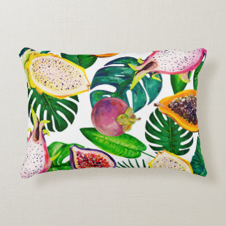 Cojín Decorativo Hojas tropicales, frutas, gouache sin costura.