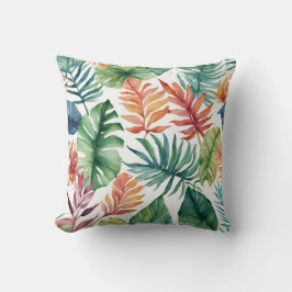 Cojín Decorativo Hojas Tropicales Naranja Y Verde