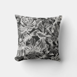 Cojín Decorativo Hojas tropicales negras y blancas