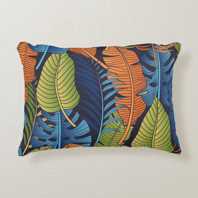 Cojín Decorativo Hojas tropicales, patrón floral sin costuras. (Anverso)