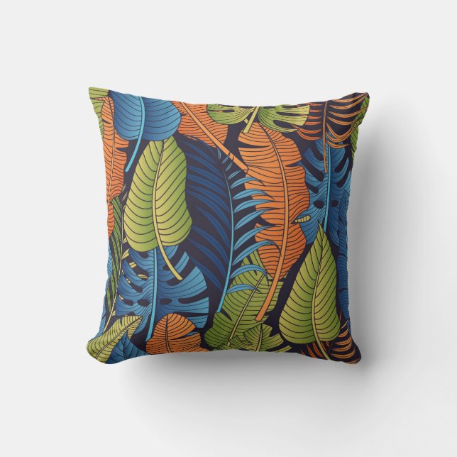 Cojín Decorativo Hojas tropicales, patrón floral sin costuras. (Anverso)