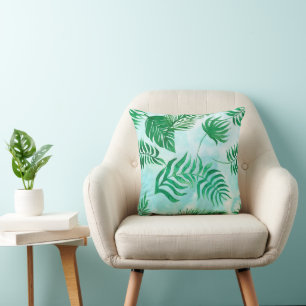 Cojín Decorativo Hojas Tropicales sobre Azul