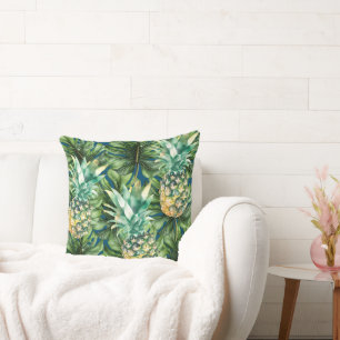 Cojín Decorativo Hojas Tropicales Verdes Azules Piñas