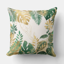 Cojín Decorativo Hojas tropicales verdes de oro modernas