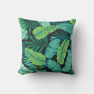 Cojín Decorativo Hojas tropicales verdes: patrón vintage.
