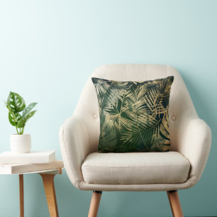Cojín Decorativo Hojas tropicales verdes y doradas