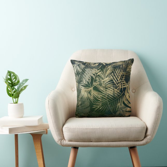 Cojín Decorativo Hojas tropicales verdes y doradas (Silla)