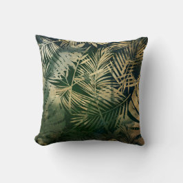 Cojín Decorativo Hojas tropicales verdes y doradas