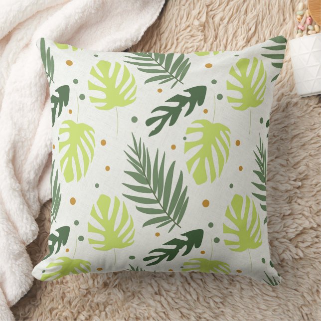 Cojín Decorativo Hojas tropicales y puntos de polka sobre la textur (Manta)